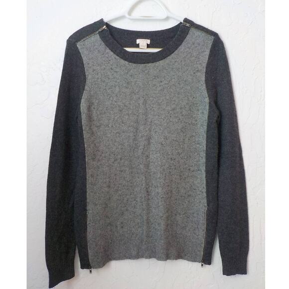 J Crew Factory Color Block Gray Merino Wool Pullover Knit Sweater Men Small Zip - Picture 1 of 8